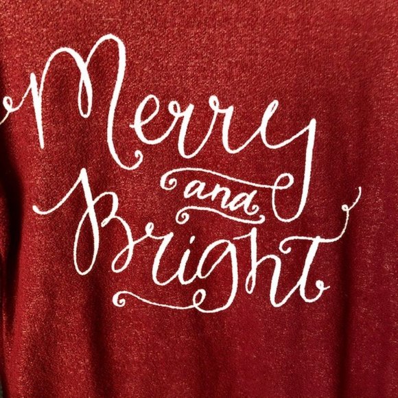 Dark Red Boucle Christmas Tunic Sweater "Merry and Bright"  S/M - Picture 1 of 6